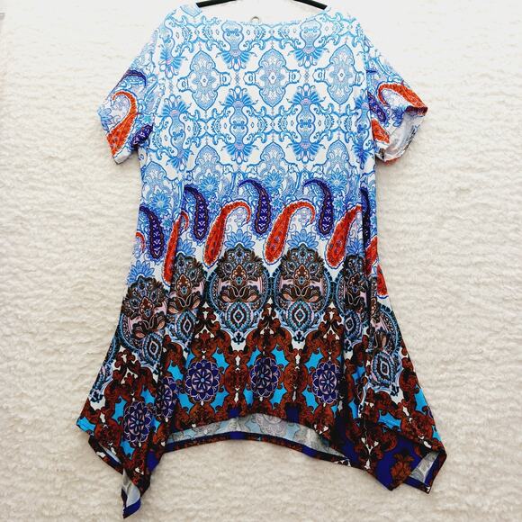 Tunic Dress Size 3XL Royal Orange Paisley Boho Festival Whimsycore Maximalist - Picture 3 of 13